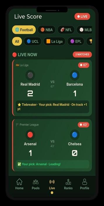 Picks League live score screen