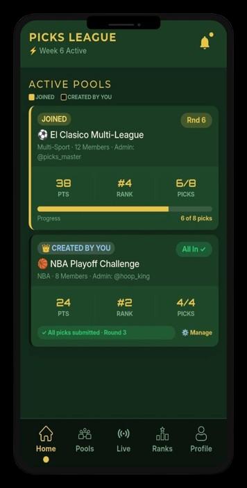 Picks League league screen