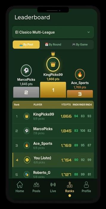 Picks League picks screen